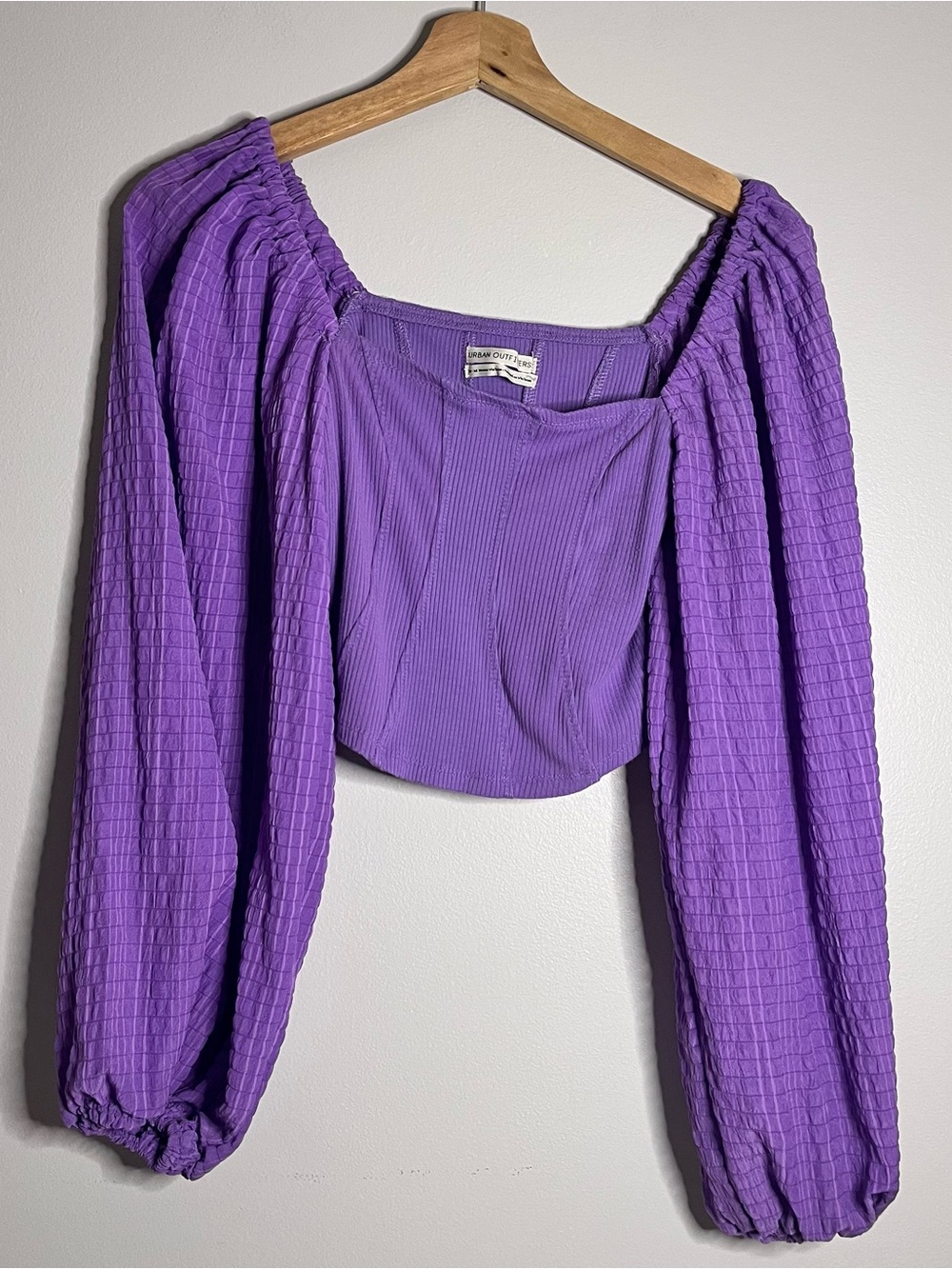 Urban Outfitters UO Willow Textured Puff Sleeve Corset Top Purple Lavender Crop